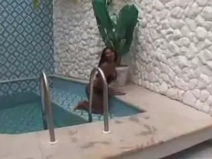 Ebony lovers fucking by the pool