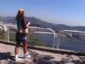 Sweet blonde looks hot in outdoor interracial threesome