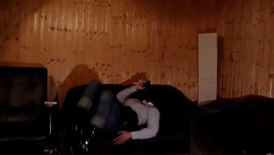 Transsexual In Mask Beating Off Bondaged Dick