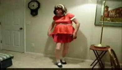 Lewd Transsexual In Red Dress Got A Toy