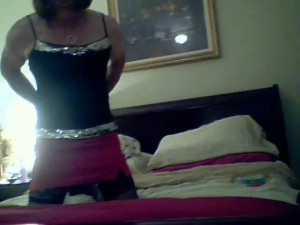 Tranny In Latex Corset Dildoing Her Ass