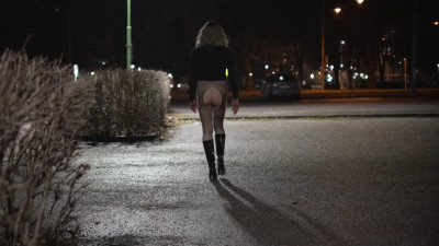Half naked outdoor and in a public garage