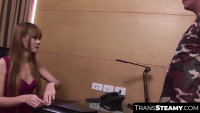 Dick cherishing tranny takes an enormous beating inside the restroom