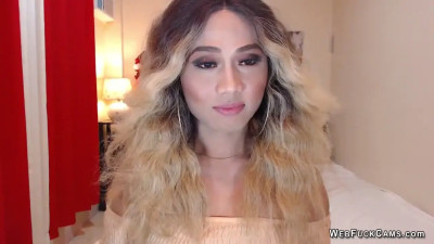 Beautiful blonde trans wanks off on webcam