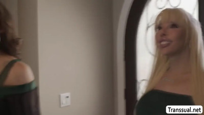 Sneaky teen Coco sucking ts cocks under the table