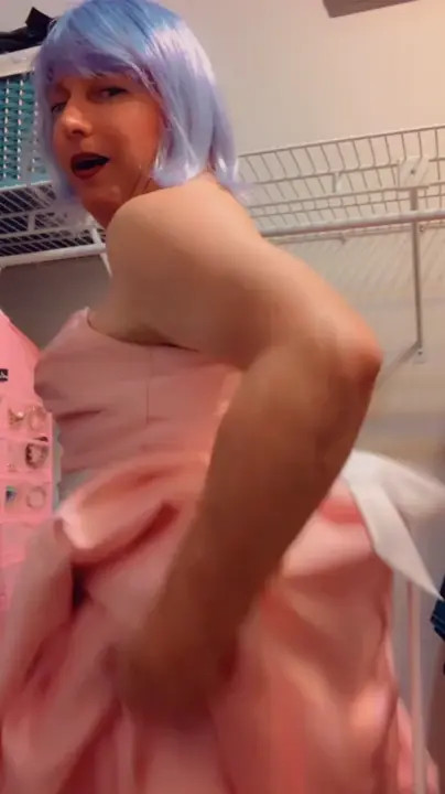 Watch Pantyluvn sissy cumming in pink satin dress Shemale Porn Videos | TranSexBig.
