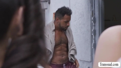 Horny TS Zariah Aura sucks and rides Rodrigos dick