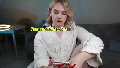 slim blonde trans beauty strokes her small cock on cam