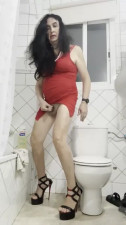 Daniela Monroe TV, beautiful Spanish shemale, masturbates in the bathroom with a sexy dress
