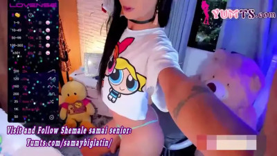 skinny latina tgirl with tattoos pulls off her big dick on webcam
