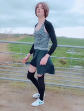 Annemieke taking pee next to the road