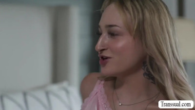 Shemale blonde rides and sucks friends hard dick