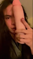 Selffuck with huge dildo and big cumshot and swallow
