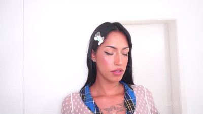 Cutie gets fucked and cums with a dick in her mouth