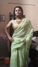 Indian crossdresser Smita dancing in green saree
