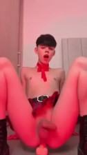 Cute femboy rides dildo