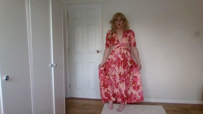Pink stockings and no panties under my summer dress