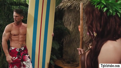 Lucky Surfer meets and fucks Shemale in the jungle