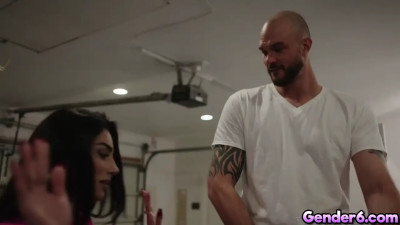 Sexy trans Ariel Demure fucks her gym friend Cliff Jensen