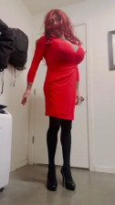 Ginger Sissy lady in red smoking