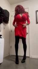 Ginger Sissy smoking and ball busting in new red dress!!
