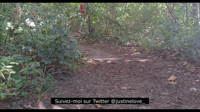Walk in public forest in whore outfit