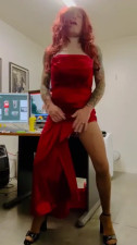 Ginger Sissy feels sexy in red