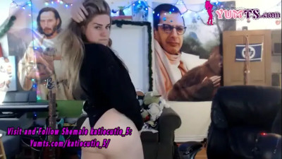 slender canadian trans beauty in stockings strokes her small cock on cam