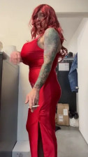 Ginger Sissy Slut Red Evening Gown 38G