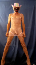 Sexy Sandy cum in pink mesh bodysuit