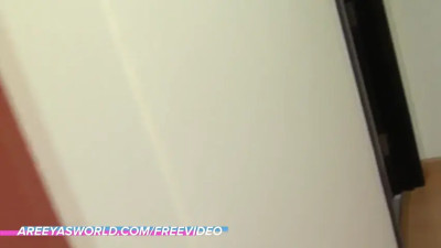 Tanned ladyboy in black corset fucks a sex doll in her bedroom