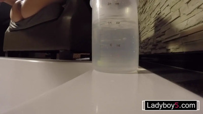 Asian ladyboy teen squirting from her asshole and sucking cock