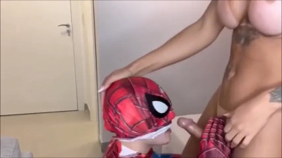 Busty tattooed tranny impregnates spiderman