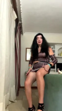 Alina Bellerose poses and masturbates in the living room, miniskirt, heels