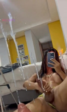 My trans woman cums on the mirror