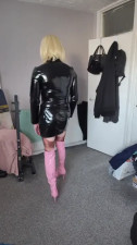 Crossdresser holly in PVC dress and boots