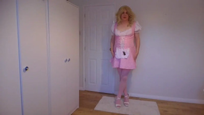 Pink costume, stockings and close up