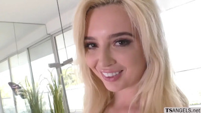 Petite blonde gets toyed and analed by TS Brittney
