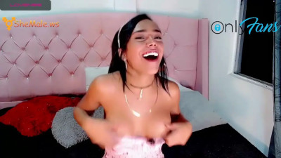 Absolutely stunning teen shemale stroking to cum