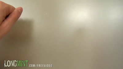 Teen ladyboy strips her dress and plays with jam in the bathroom