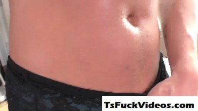 Trans cutie takes cock bareback while getting rimmed