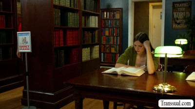 Gorgeous shemale rimjob and analed in the library