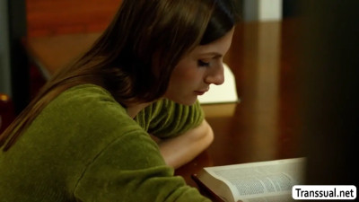 Curvy Ladyboy rimjob and analed in the library