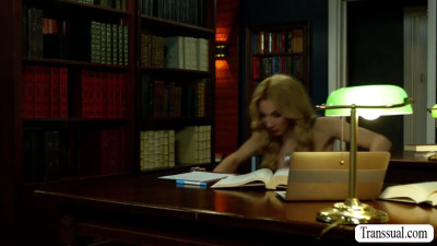 Busty horny Tgirl analed in the library by stranger