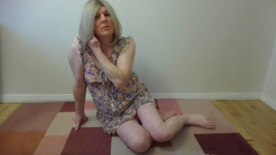 Blonde jerking off in a pink G-string