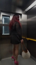 Shemale fucks a BBC dildo in public train station