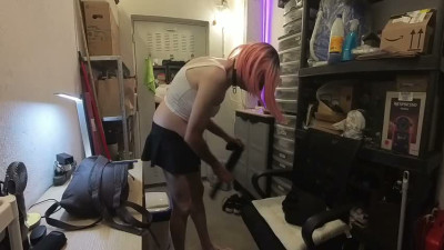 Pink-Haired Sissy Obeys Dirty Orders. Naked & Barefoot in a Parking Garage